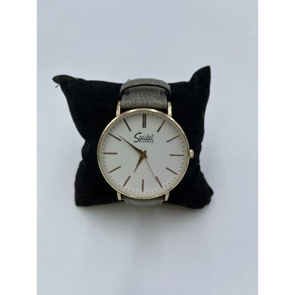 Speidel Express Men Gold Tone White Dial Leather Analog Quartz Watch - Picture 1 of 3